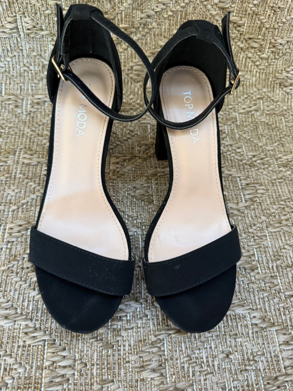 TOP Moda Black Suede Ankle-Strap Block Heel Sandals size 6 - Picture 2 of 8